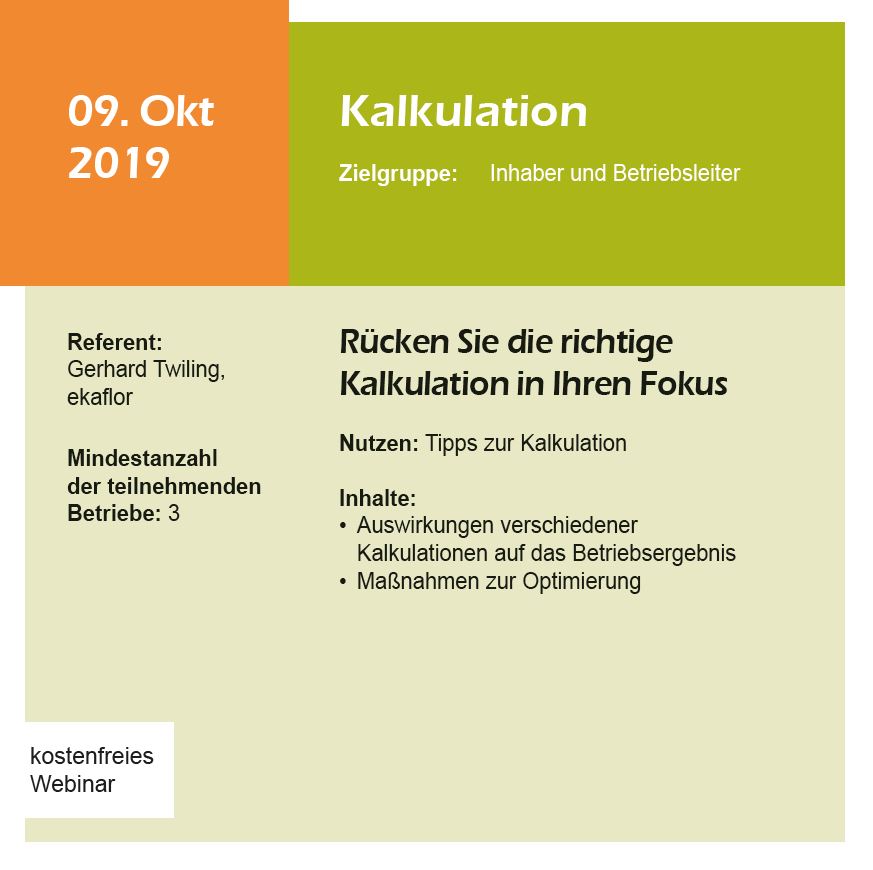 Webinar Kalkulation – ACHTUNG Terminänderung JETZT 16.10.2019