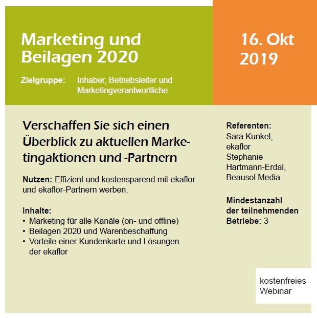 Webinar Marketing und Beilagen 2020 ACHTUNG neuer Termin JETZT 09.10.2019